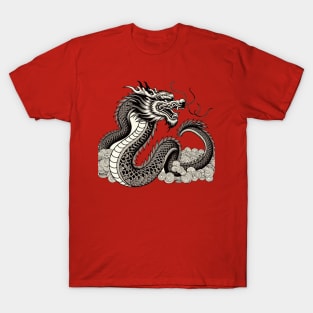 Mystical Dragon Line Art T-Shirt